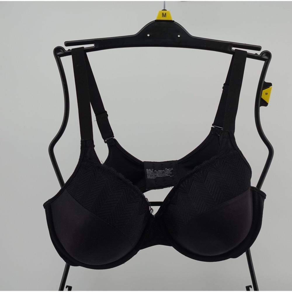 Bali Women Black Lace Trim Underwire Bra 40C 0082/0082X Adjustable Straps